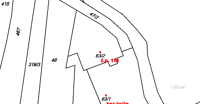 Dřenice 114 na parcele st. 63/2 v KÚ Dřenice, Katastrální mapa