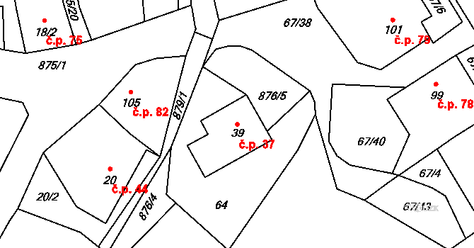 Blatno 37, Hlinsko na parcele st. 39 v KÚ Blatno u Hlinska, Katastrální mapa