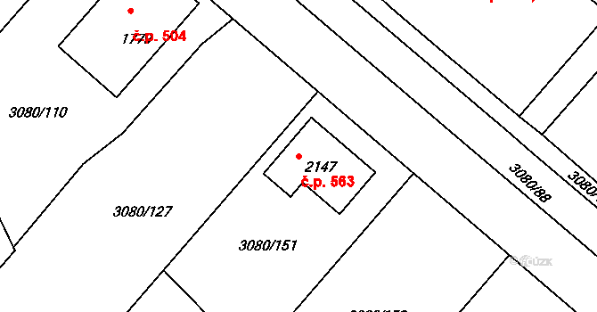 Týnec nad Sázavou 563 na parcele st. 2147 v KÚ Týnec nad Sázavou, Katastrální mapa