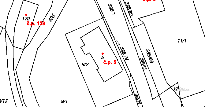Horní Libchavy 5, Libchavy na parcele st. 5 v KÚ Prostřední Libchavy, Katastrální mapa