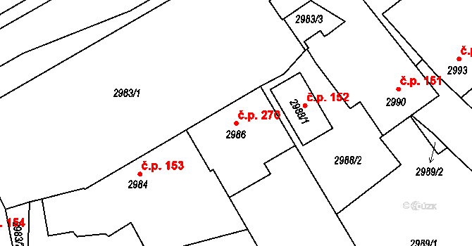 Choceňské Předměstí 270, Vysoké Mýto na parcele st. 2986 v KÚ Vysoké Mýto, Katastrální mapa