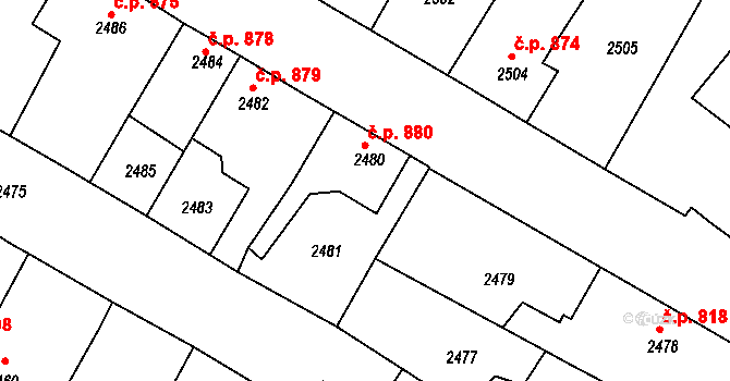 Třešť 880 na parcele st. 2480 v KÚ Třešť, Katastrální mapa