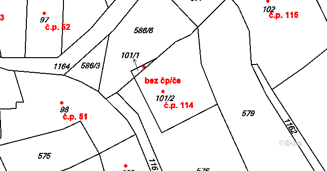 Bohdíkov 114 na parcele st. 101/2 v KÚ Dolní Bohdíkov, Katastrální mapa