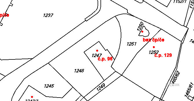 Rapotín 96 na parcele st. 1247 v KÚ Rapotín, Katastrální mapa