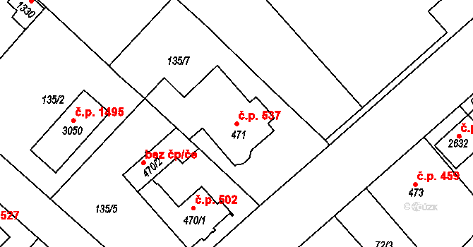 Neratovice 537 na parcele st. 471 v KÚ Neratovice, Katastrální mapa