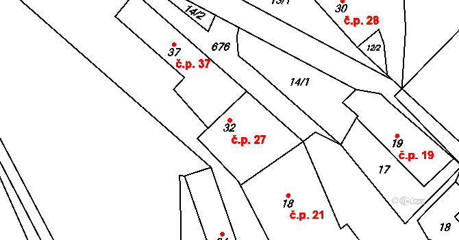 Malá Lečice 27, Bojanovice na parcele st. 32 v KÚ Malá Lečice, Katastrální mapa