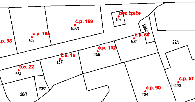 Podmokly 112 na parcele st. 158 v KÚ Podmokly nad Berounkou, Katastrální mapa