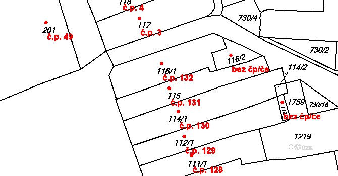 Broumov 131 na parcele st. 115 v KÚ Broumov, Katastrální mapa