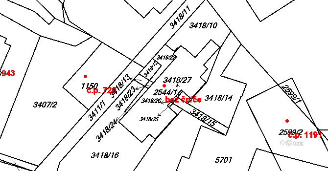 Vizovice 78177073 na parcele st. 2544/1 v KÚ Vizovice, Katastrální mapa