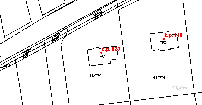 Vrábče 228 na parcele st. 642 v KÚ Vrábče, Katastrální mapa