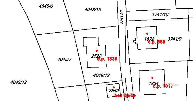 Vizovice 1338 na parcele st. 2528 v KÚ Vizovice, Katastrální mapa