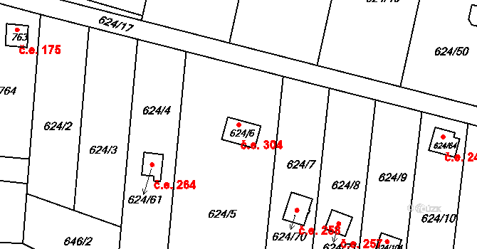 Žižlavice 304, Blansko na parcele st. 624/6 v KÚ Těchov, Katastrální mapa