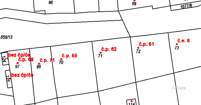 Rousínov 62, Slabce na parcele st. 71 v KÚ Rousínov u Rakovníka, Katastrální mapa