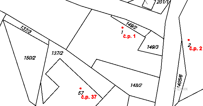 Chýstovice 1 na parcele st. 1 v KÚ Chýstovice, Katastrální mapa
