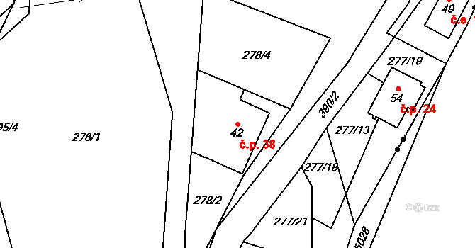 Peršíkov 38, Havlíčkova Borová na parcele st. 42 v KÚ Peršíkov, Katastrální mapa