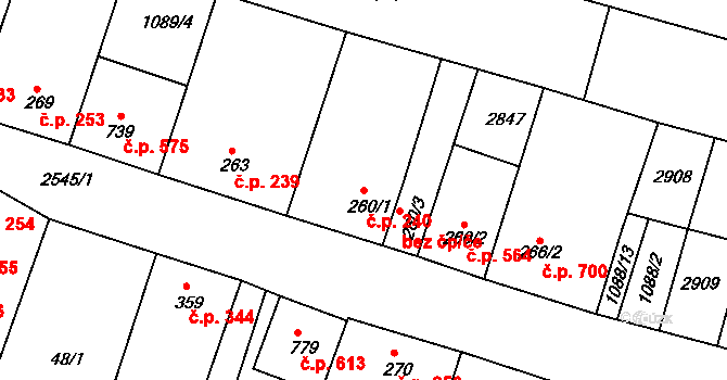 Vranovice 240 na parcele st. 260/1 v KÚ Vranovice nad Svratkou, Katastrální mapa