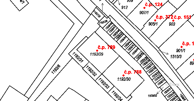 Troubsko 789 na parcele st. 1192/29 v KÚ Troubsko, Katastrální mapa