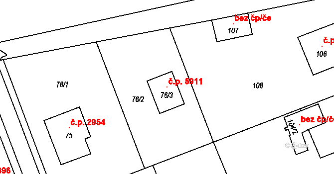 Helenín 5911, Jihlava na parcele st. 76/3 v KÚ Helenín, Katastrální mapa