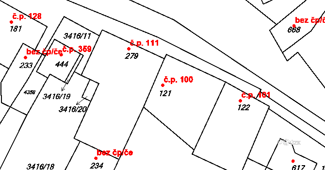 Višňové 100 na parcele st. 121 v KÚ Višňové, Katastrální mapa