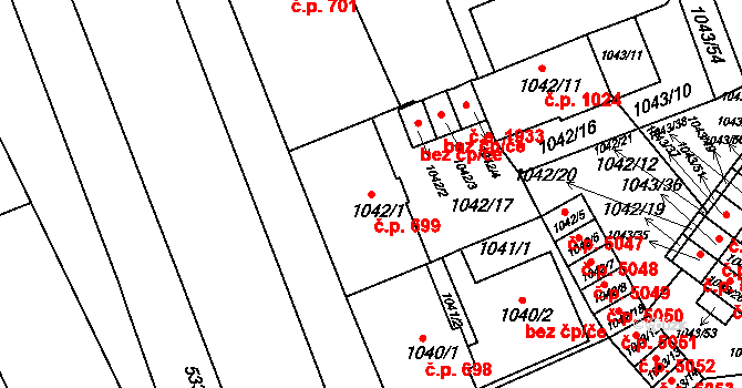 Znojmo 699 na parcele st. 1042/1 v KÚ Znojmo-město, Katastrální mapa