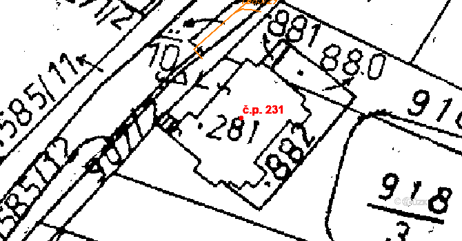 Zbraslavice 231 na parcele st. 281 v KÚ Zbraslavice, Katastrální mapa