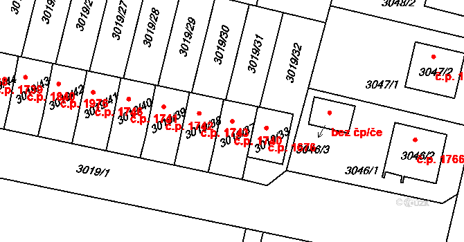 Dobrá Voda u Českých Budějovic 1740 na parcele st. 3019/37 v KÚ Dobrá Voda u Českých Budějovic, Katastrální mapa
