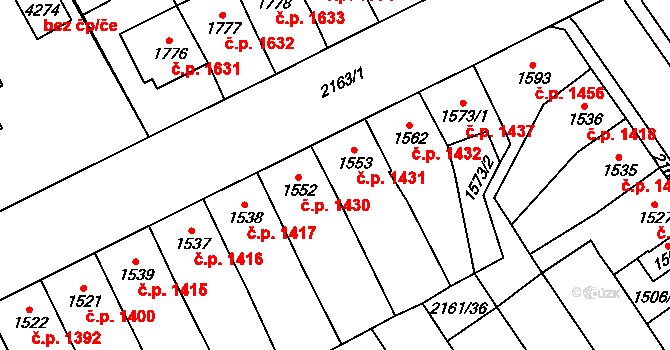Aš 1431 na parcele st. 1553 v KÚ Aš, Katastrální mapa