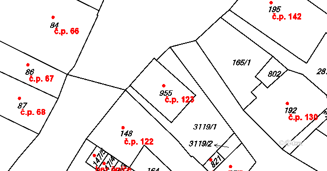 Teplá 123 na parcele st. 955 v KÚ Teplá, Katastrální mapa