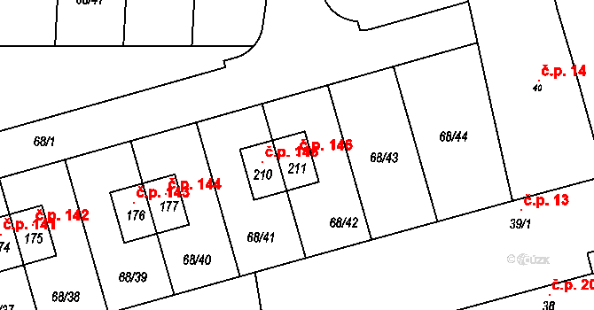 Třebohostice 146, Škvorec na parcele st. 211 v KÚ Třebohostice u Škvorce, Katastrální mapa