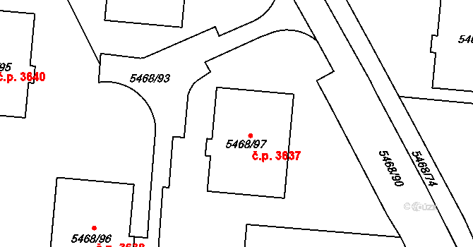 Jihlava 3637 na parcele st. 5468/97 v KÚ Jihlava, Katastrální mapa
