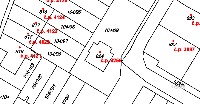 Jihlava 4256 na parcele st. 824 v KÚ Bedřichov u Jihlavy, Katastrální mapa
