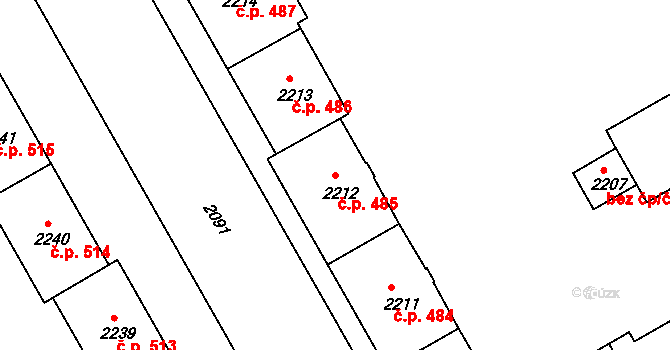 Lyžbice 485, Třinec na parcele st. 2212 v KÚ Lyžbice, Katastrální mapa