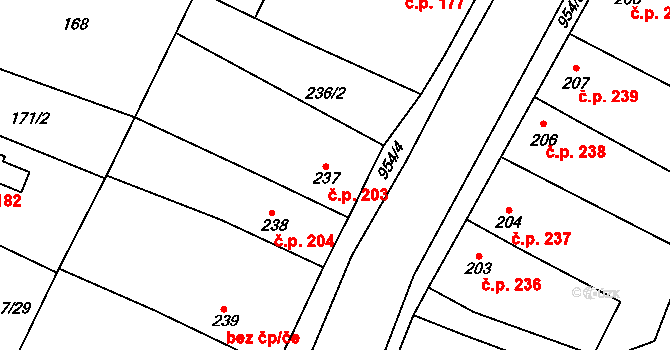Rožďalovice 203 na parcele st. 237 v KÚ Rožďalovice, Katastrální mapa