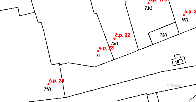 Bratronice 23 na parcele st. 72 v KÚ Bratronice u Kladna, Katastrální mapa