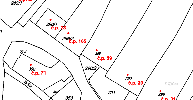 Svatoslav 29 na parcele st. 288 v KÚ Svatoslav u Tišnova, Katastrální mapa