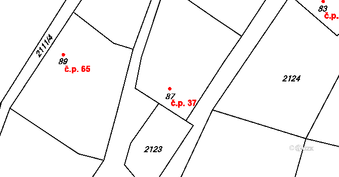 Rohozná 37 na parcele st. 87 v KÚ Rohozná u Jihlavy, Katastrální mapa