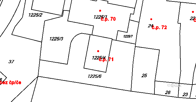 Stonařov 71 na parcele st. 1225/4 v KÚ Stonařov, Katastrální mapa