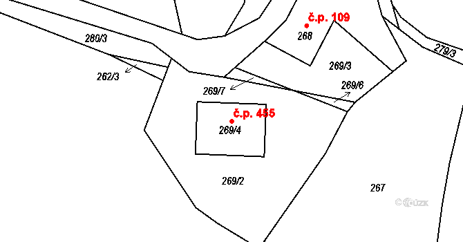 Krmelín 455 na parcele st. 269/4 v KÚ Krmelín, Katastrální mapa