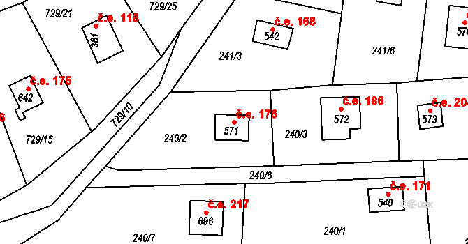 Javorník 176, Čtyřkoly na parcele st. 571 v KÚ Čtyřkoly, Katastrální mapa