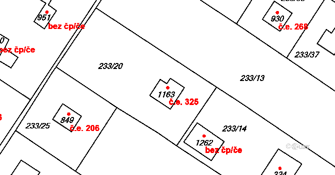 Zlenice 325, Lštění na parcele st. 1163 v KÚ Lštění, Katastrální mapa