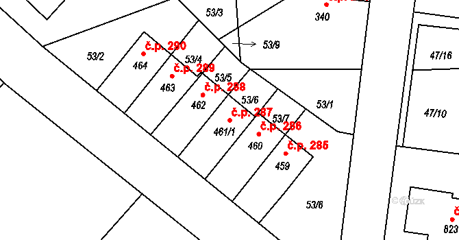 Strančice 287 na parcele st. 461/1 v KÚ Strančice, Katastrální mapa
