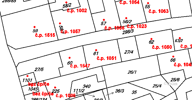 Švermov 1051, Kladno na parcele st. 61 v KÚ Hnidousy, Katastrální mapa