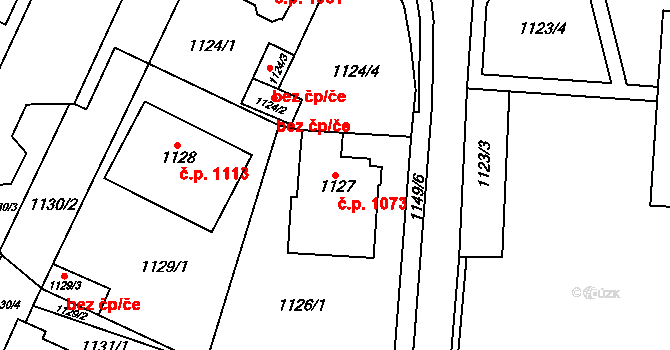 Frýdlant 1073 na parcele st. 1127 v KÚ Frýdlant, Katastrální mapa