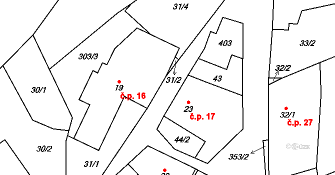 Domaslavice 17, Háj u Duchcova na parcele st. 23 v KÚ Domaslavice, Katastrální mapa