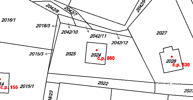 Palkovice 560 na parcele st. 2024 v KÚ Palkovice, Katastrální mapa