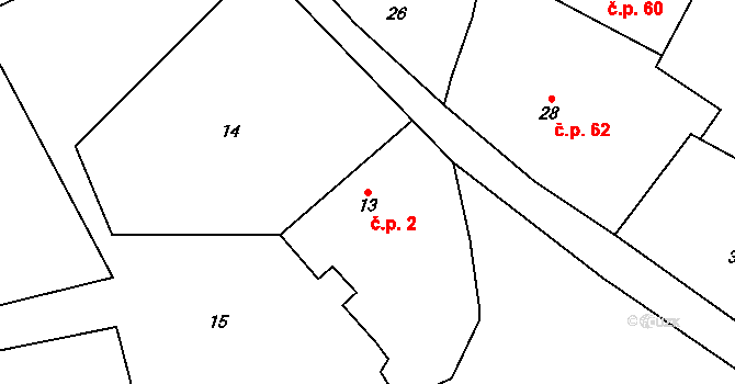 Kvaň 2, Zaječov na parcele st. 13 v KÚ Kvaň, Katastrální mapa