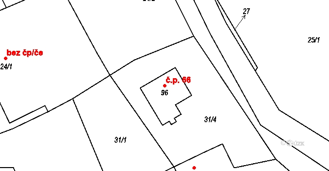Hrádek 66 na parcele st. 96 v KÚ Hrádek u Nechanic, Katastrální mapa