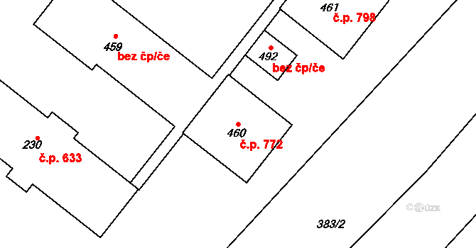 Chvalčov 772 na parcele st. 460 v KÚ Chvalčova Lhota, Katastrální mapa