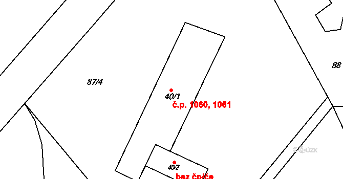 Kozlov 1060,1061 na parcele st. 40/1 v KÚ Kozlov u Velkého Újezdu, Katastrální mapa