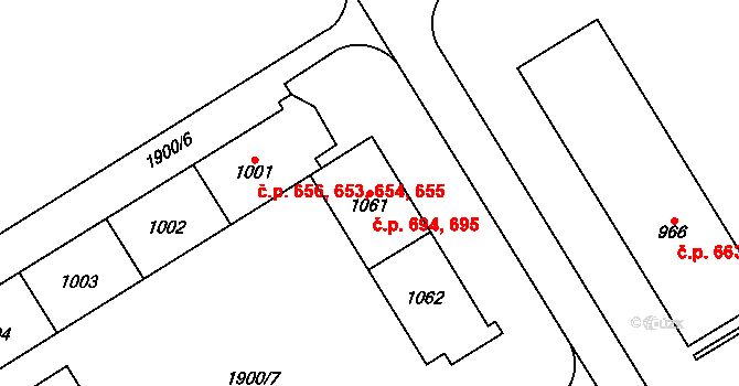 Uničov 694,695 na parcele st. 1061 v KÚ Uničov, Katastrální mapa